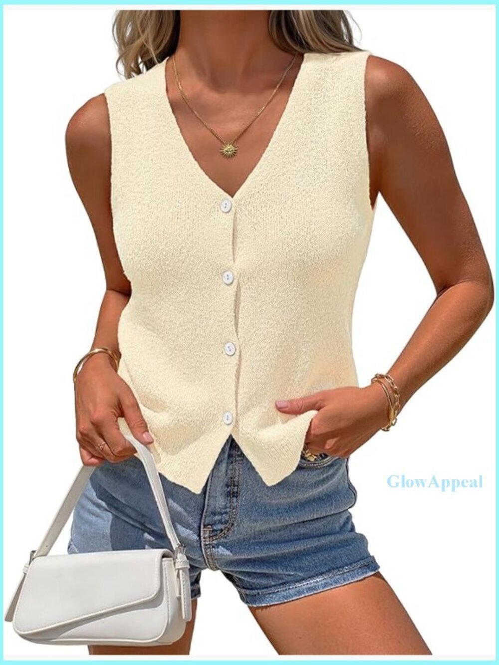 Sleeveless Knit Vest V-Neck Button Front Waistcoat Cardigan Tank Top